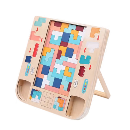 Houten Tetris Spel – Educatief Speelgoed voor Peuters – Stimuleert Creativiteit en Probleemoplossend Vermogen