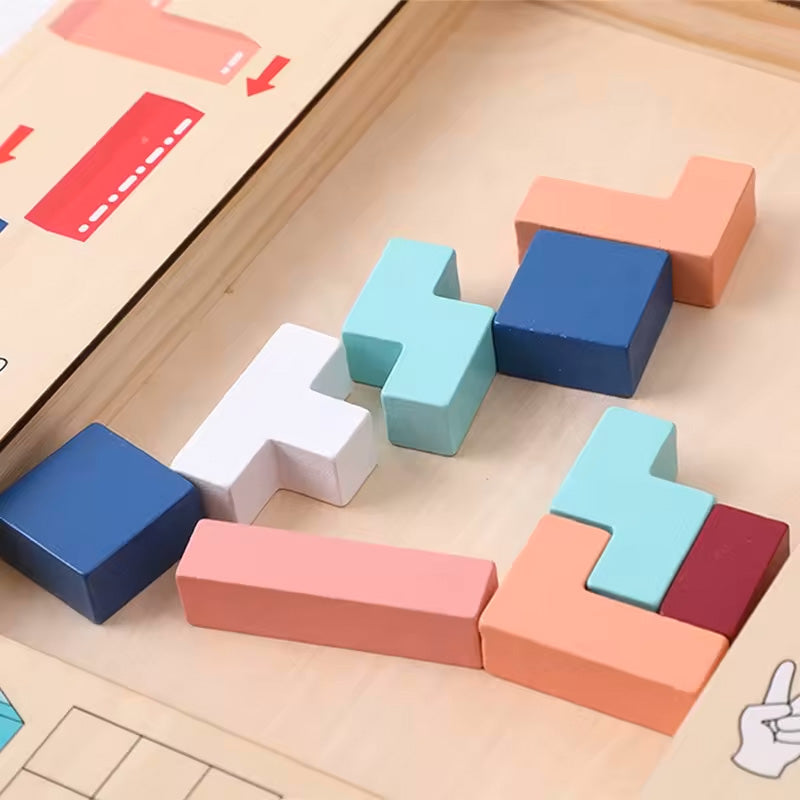 Houten Tetris Spel – Educatief Speelgoed voor Peuters – Stimuleert Creativiteit en Probleemoplossend Vermogen